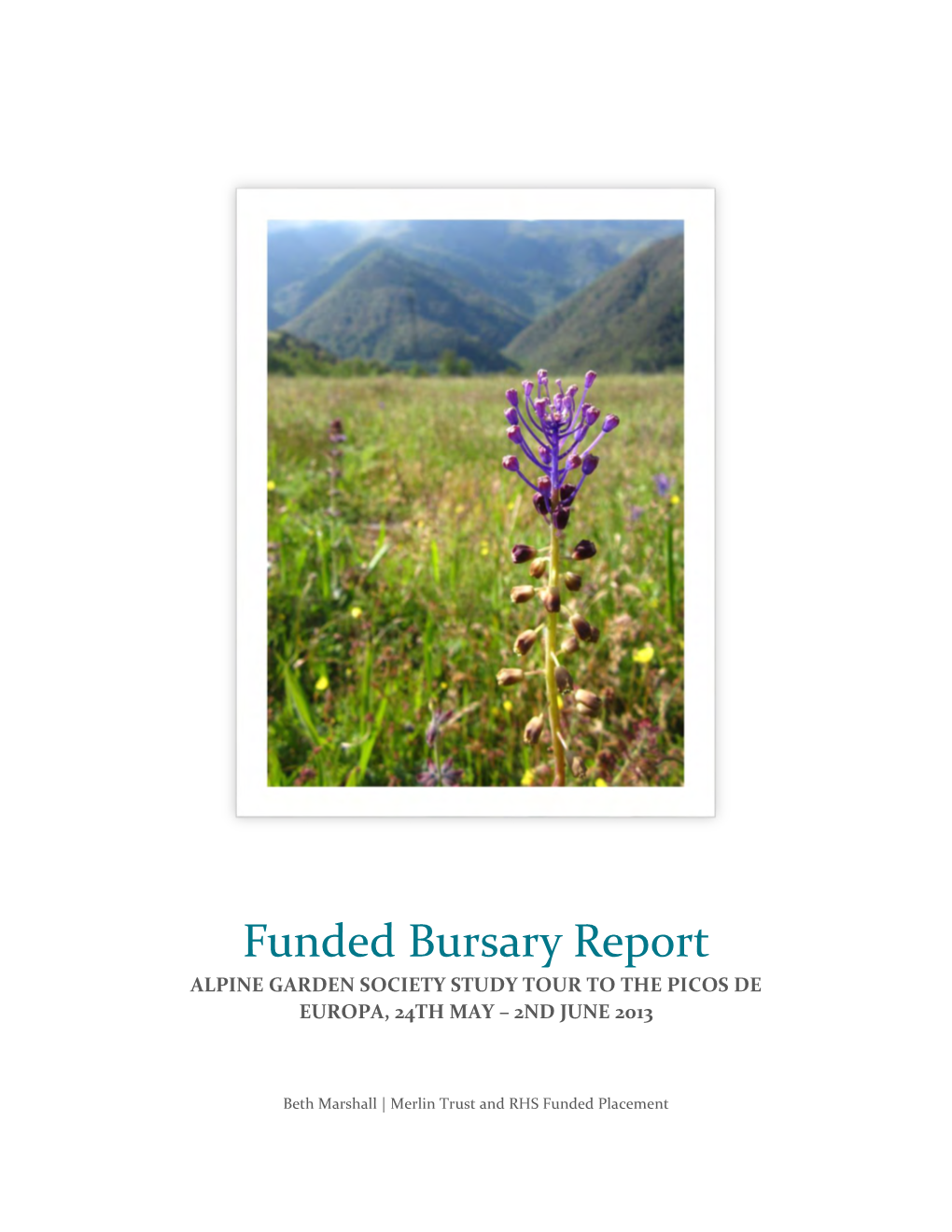 Funded Bursary Report ALPINE GARDEN SOCIETY STUDY TOUR to the PICOS DE EUROPA, 24TH MAY – 2ND JUNE 2013