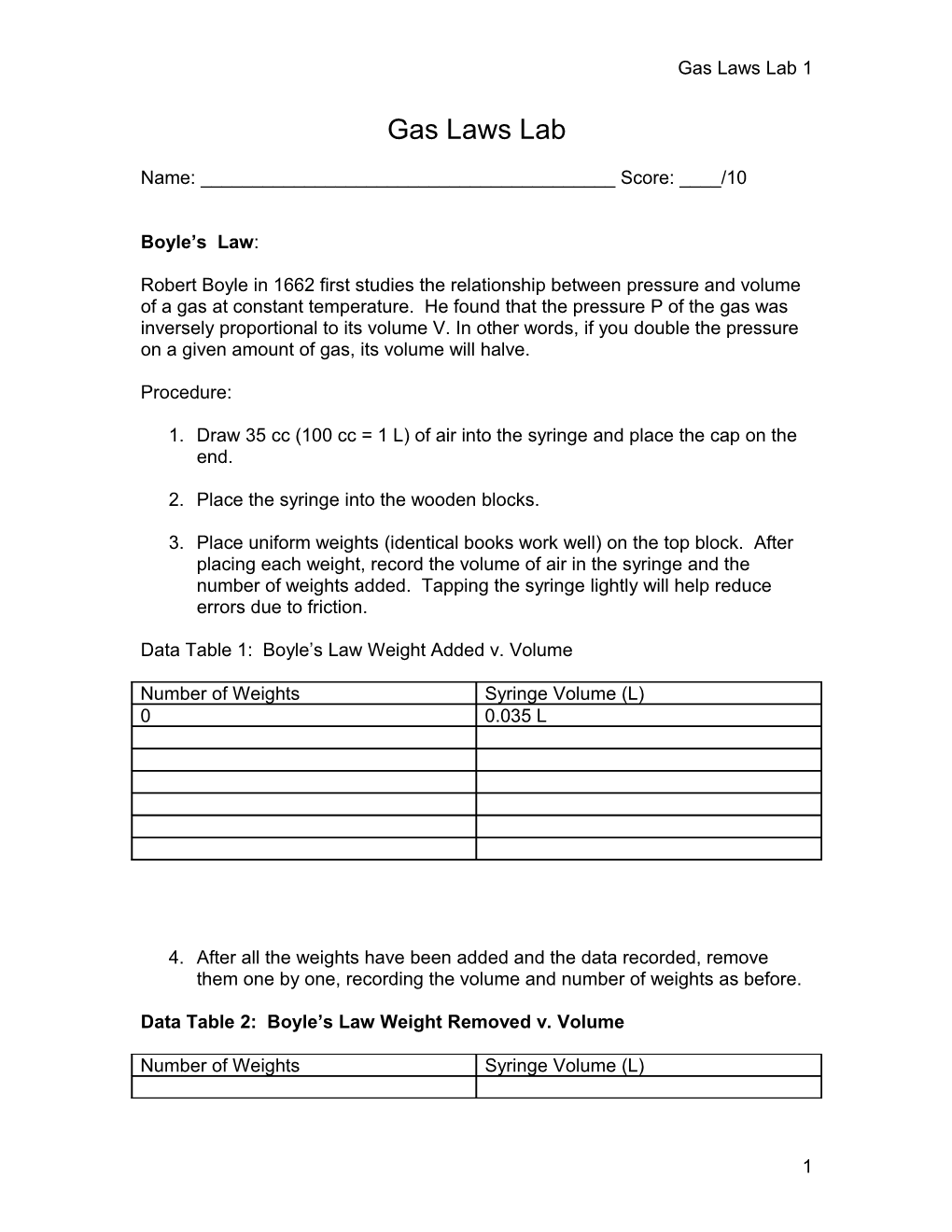 Gas Laws Lab