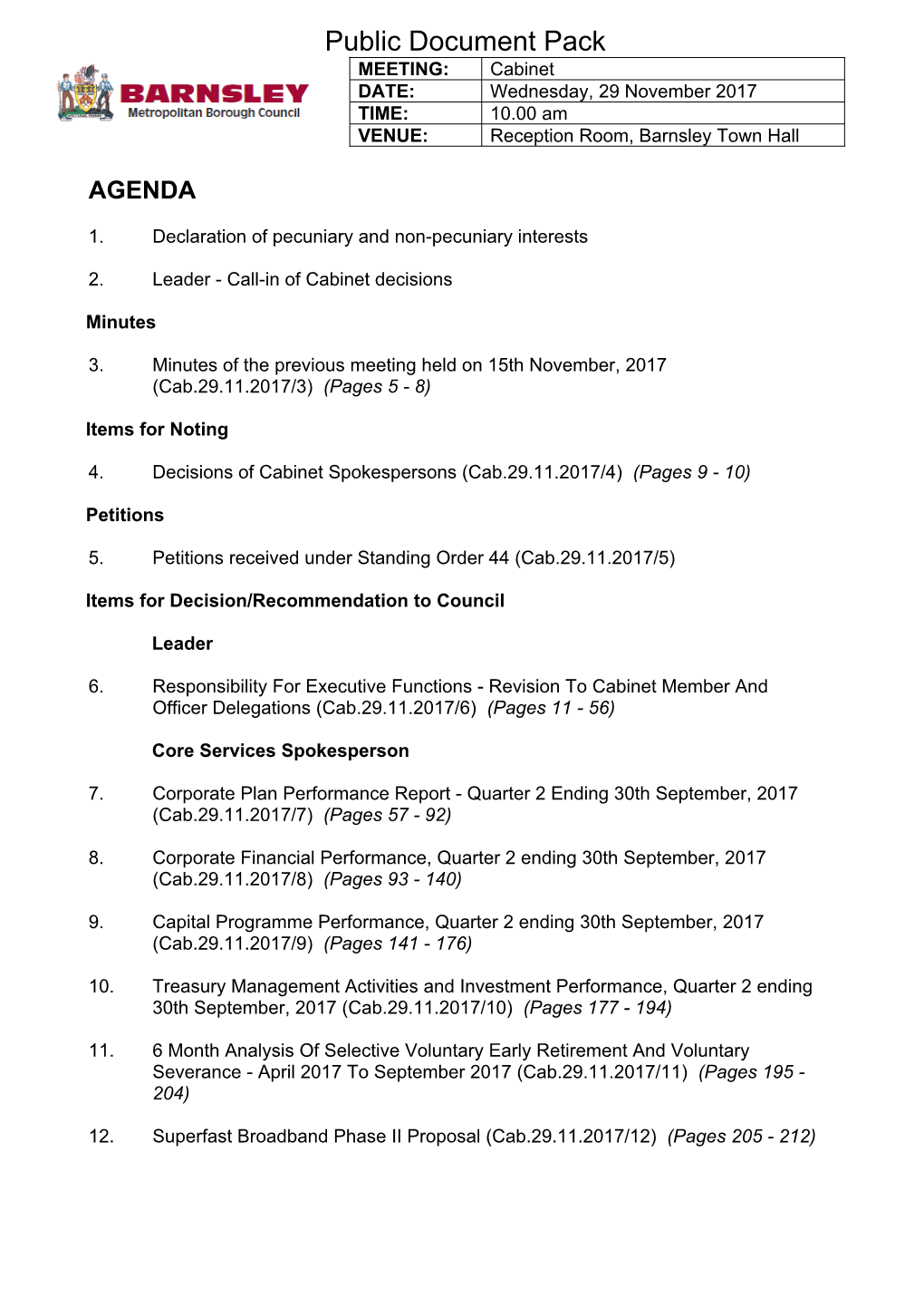 (Public Pack)Agenda Document for Cabinet, 29/11/2017 10:00