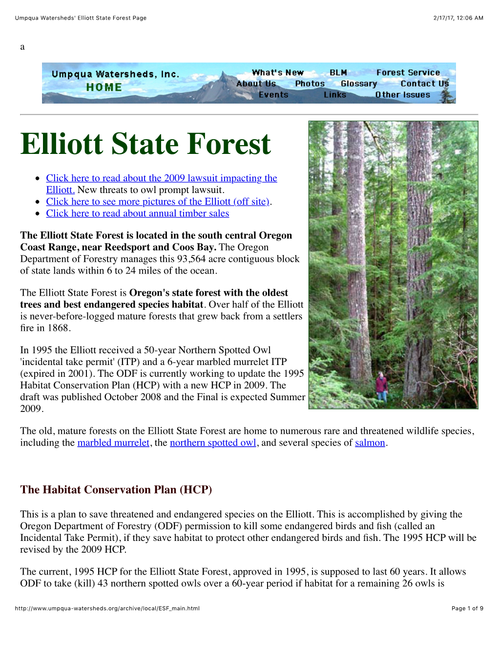 Umpqua Watersheds' Elliott State Forest Page 2/17/17, 12�06 AM