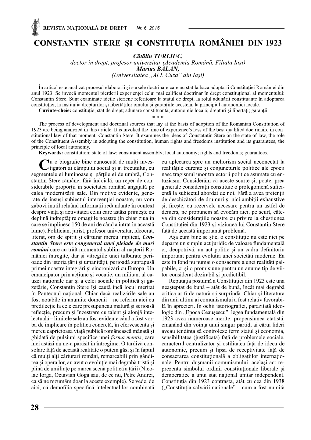 28 CONSTANTIN STERE ŞI Constituţia României DIN 1923
