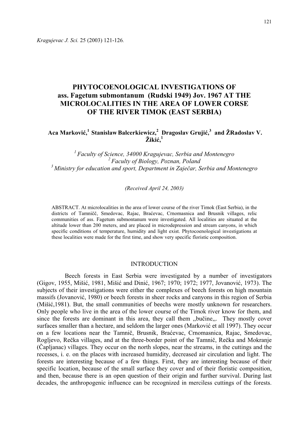 PHYTOCOENOLOGICAL INVESTIGATIONS of Ass