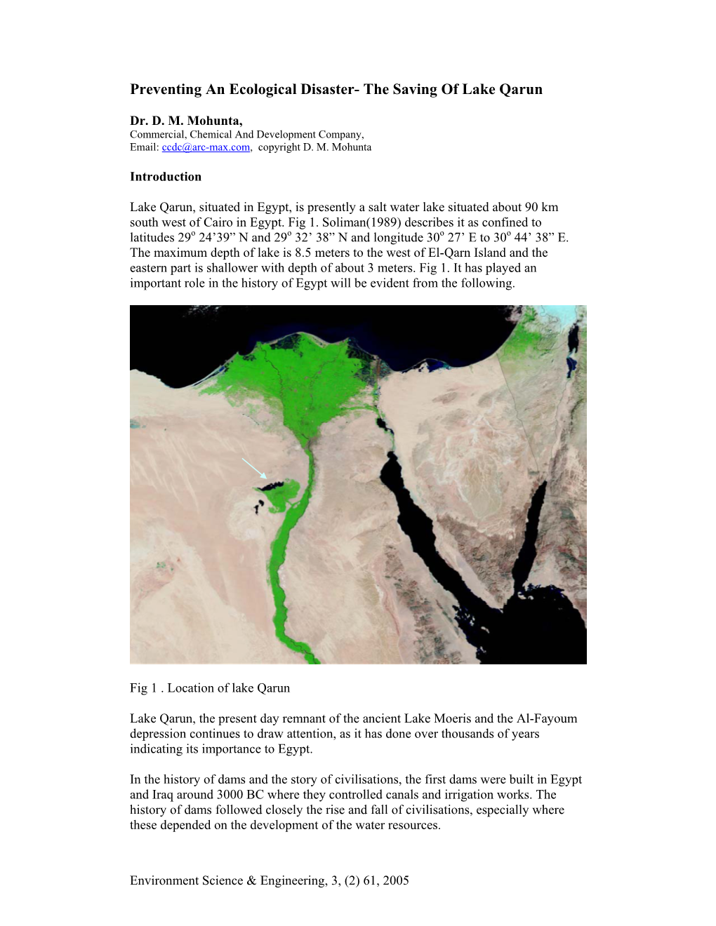 Preventing an Ecological Disaster- the Saving of Lake Qarun