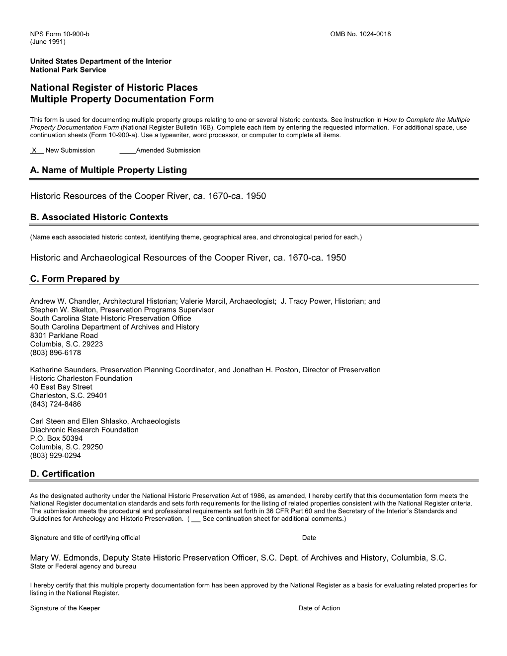 National Register of Historic Places Multiple Property Documentation Form