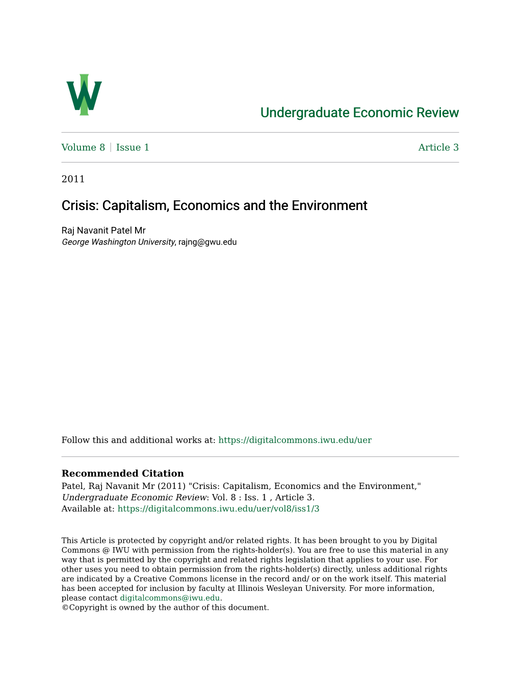 Capitalism, Economics and the Environment