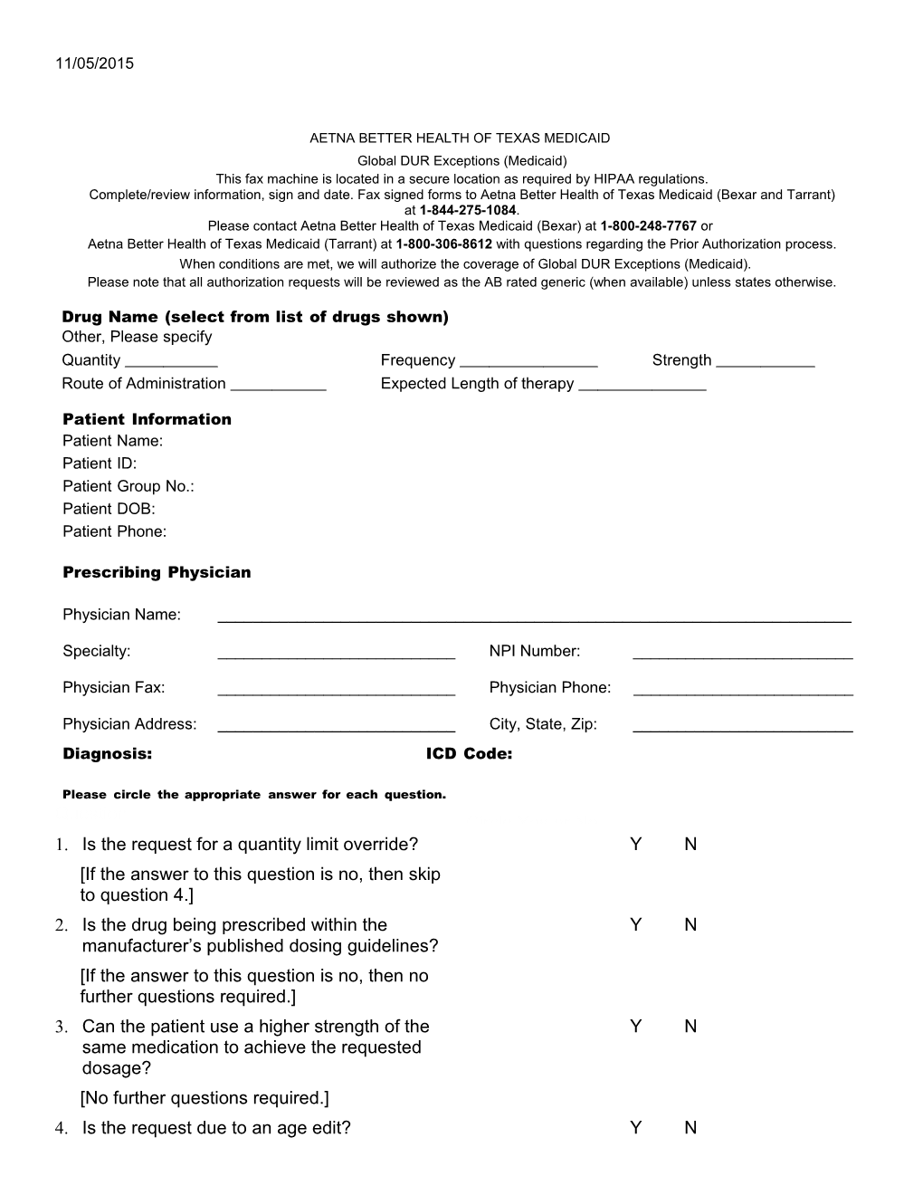 Prior Authorization Criteria Form