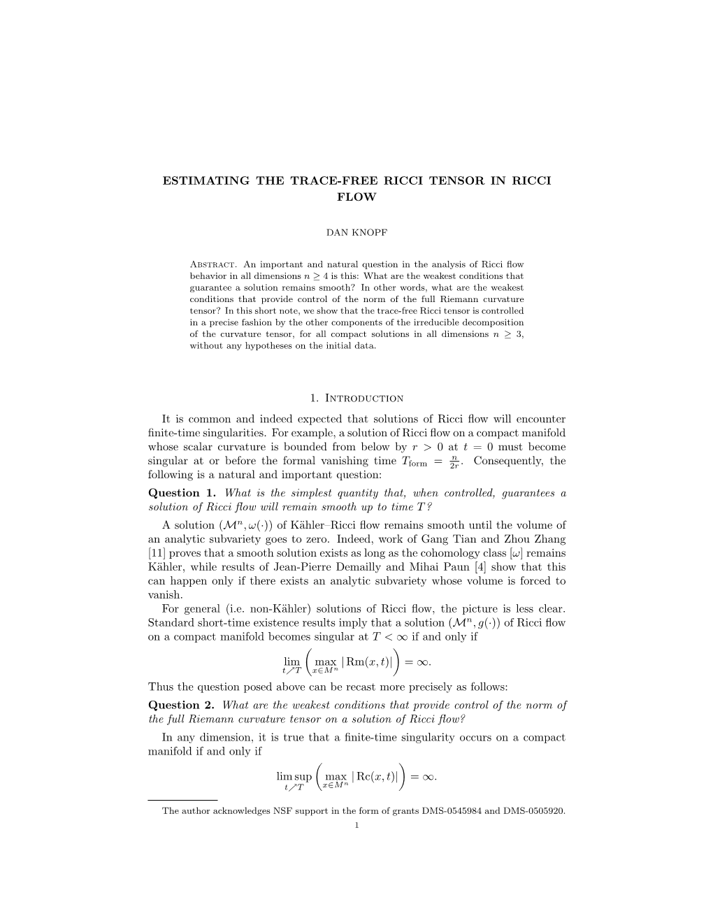 Estimating the Trace-Free Ricci Tensor in Ricci Flow