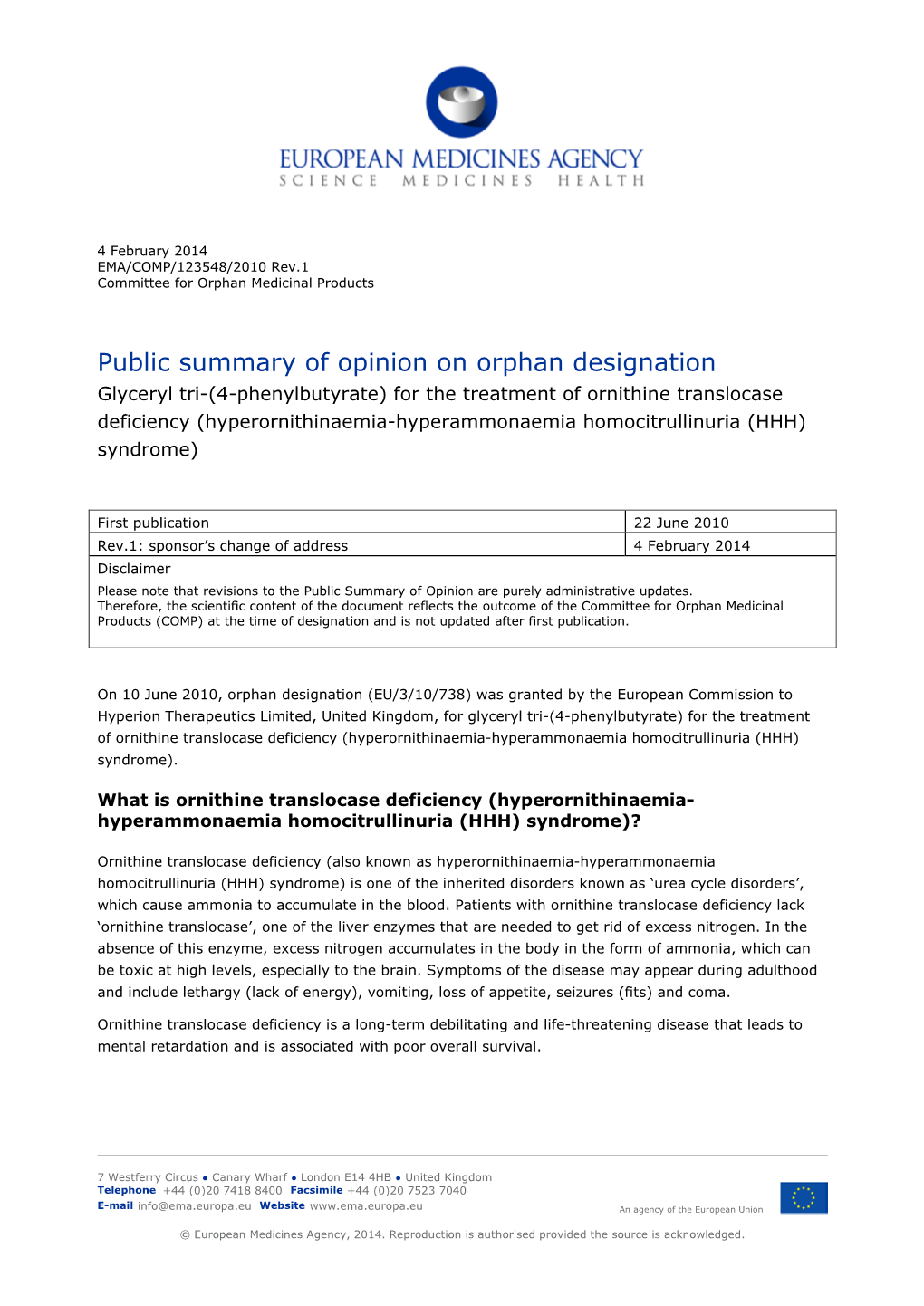 Public Summary of Opinion on Orphan