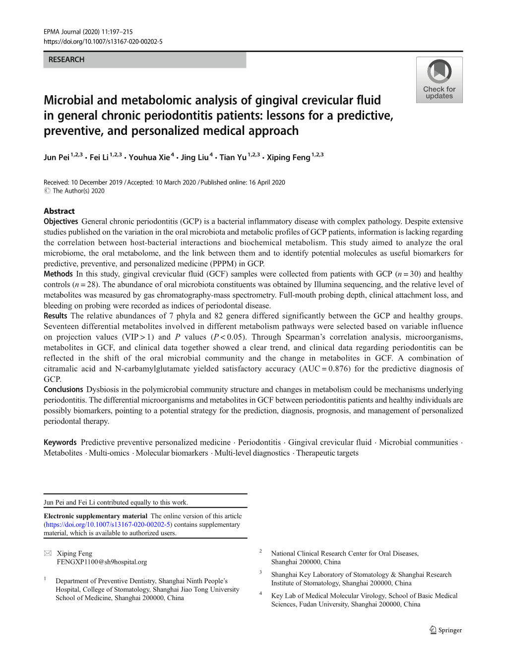 Microbial and Metabolomic Analysis of Gingival Crevicular Fluid in General Chronic Periodontitis Patients: Lessons for a Predict