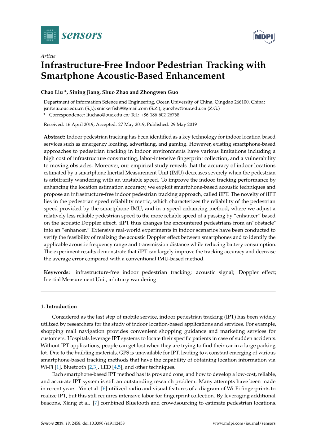 Infrastructure-Free Indoor Pedestrian Tracking with Smartphone Acoustic-Based Enhancement