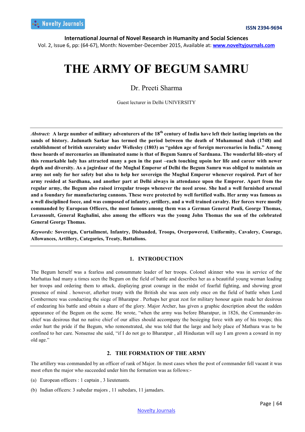 The Army of Begum Samru