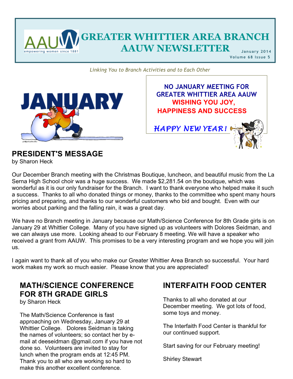 Greater Whittier Area Branch Aauw Newsletter