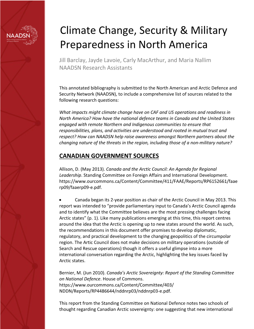 Climate Change, Security & Military Preparedness in North America