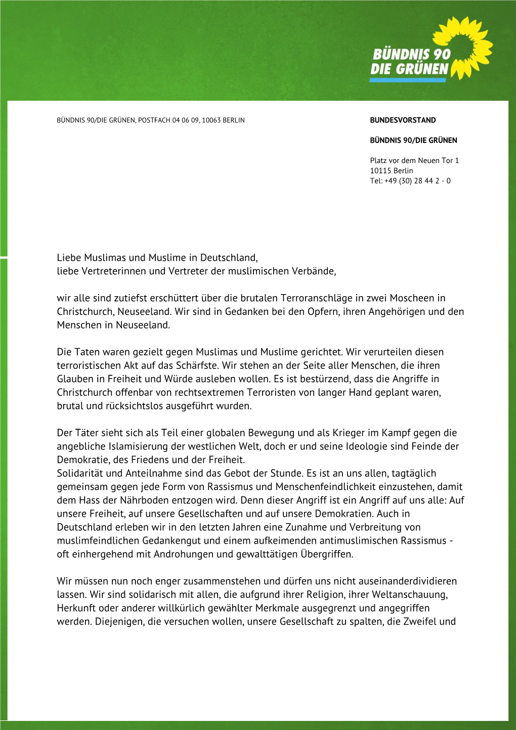 Offener Brief an Die Muslimas Und Muslime in Deutschland