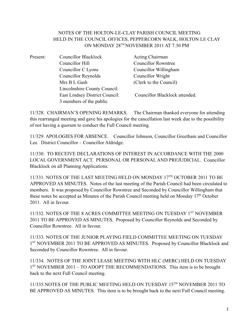 Holton Le Clay Parish Council Full Meeting to Be Held on Monday 15Th September 2008 Council