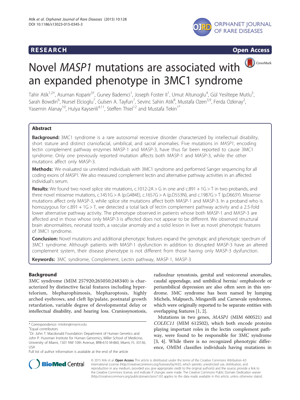 Novel MASP1 Mutations Are Associated with an Expanded