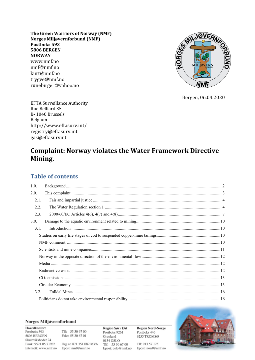 Complaint: Norway Violates the Water Framework Directive Mining