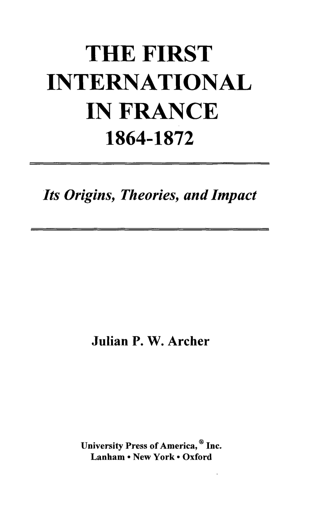 The First International in France 1864-1872