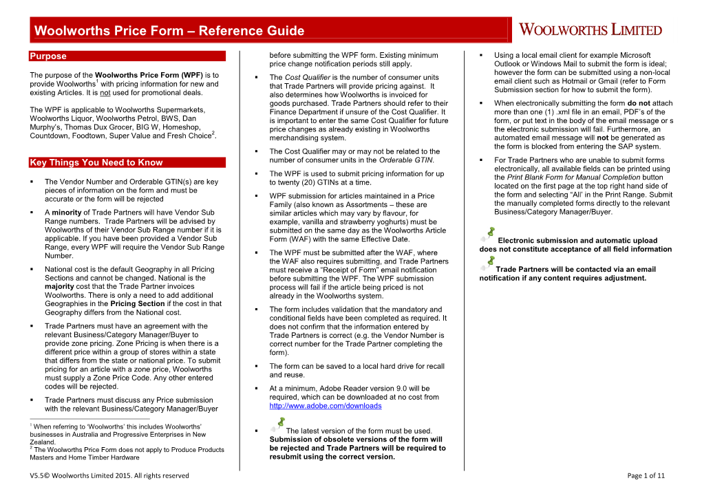 Woolworths Price Form – Reference Guide