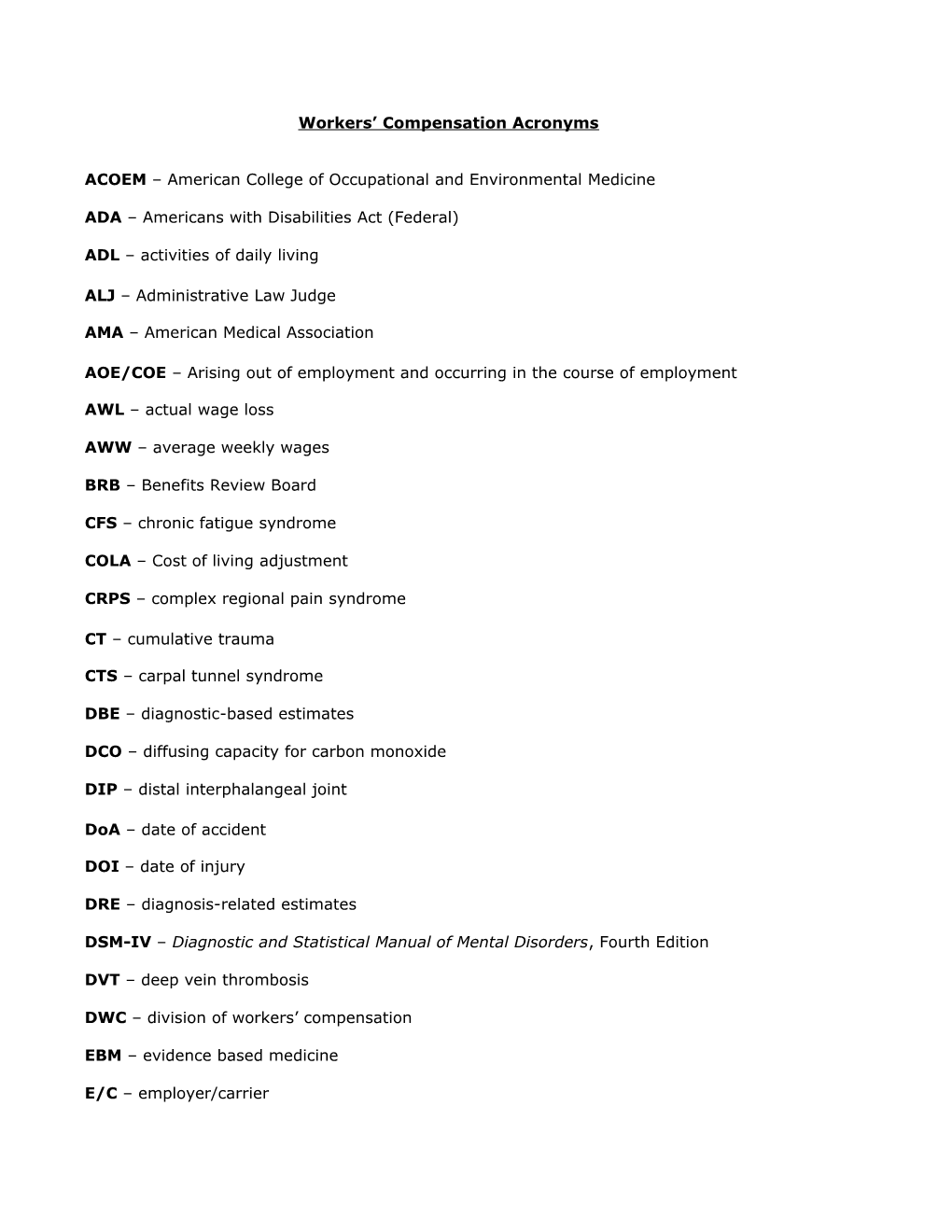 Workers Compensation Acronyms s1