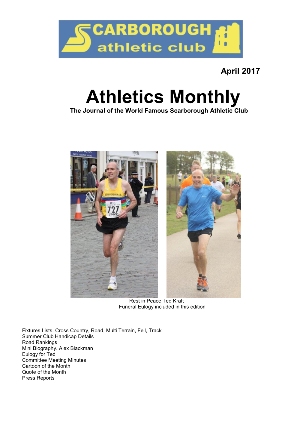 Athletics Monthly the Journal of the World Famous Scarborough Athletic Club