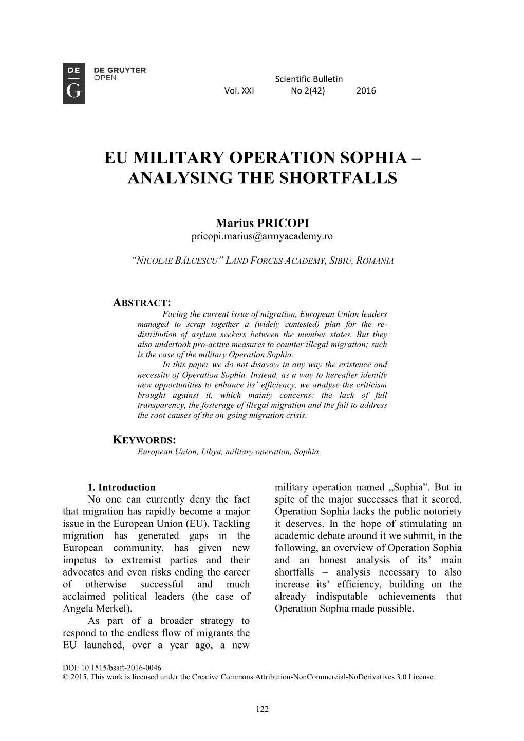 Eu Military Operation Sophia – Analysing the Shortfalls