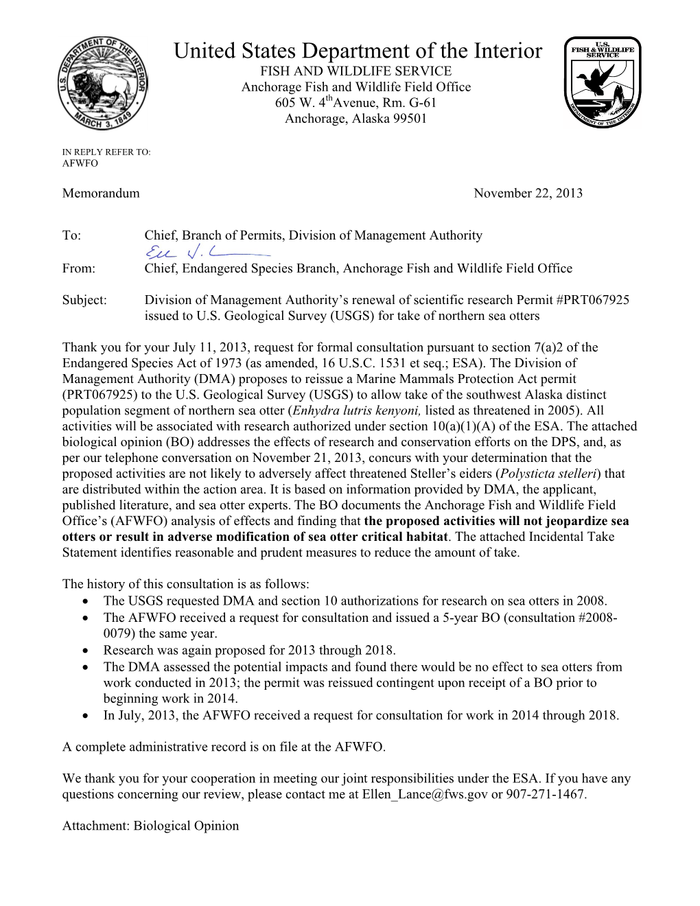 Renewal of Scientific Research Permit PRT067925 2013