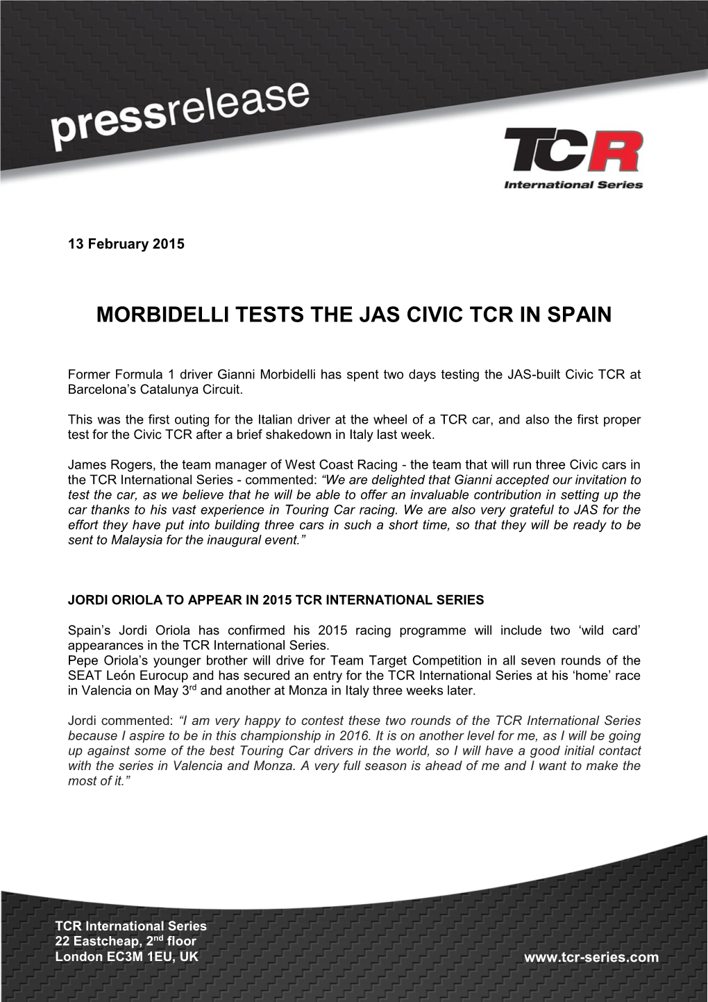 Morbidelli Tests the Jas Civic Tcr in Spain