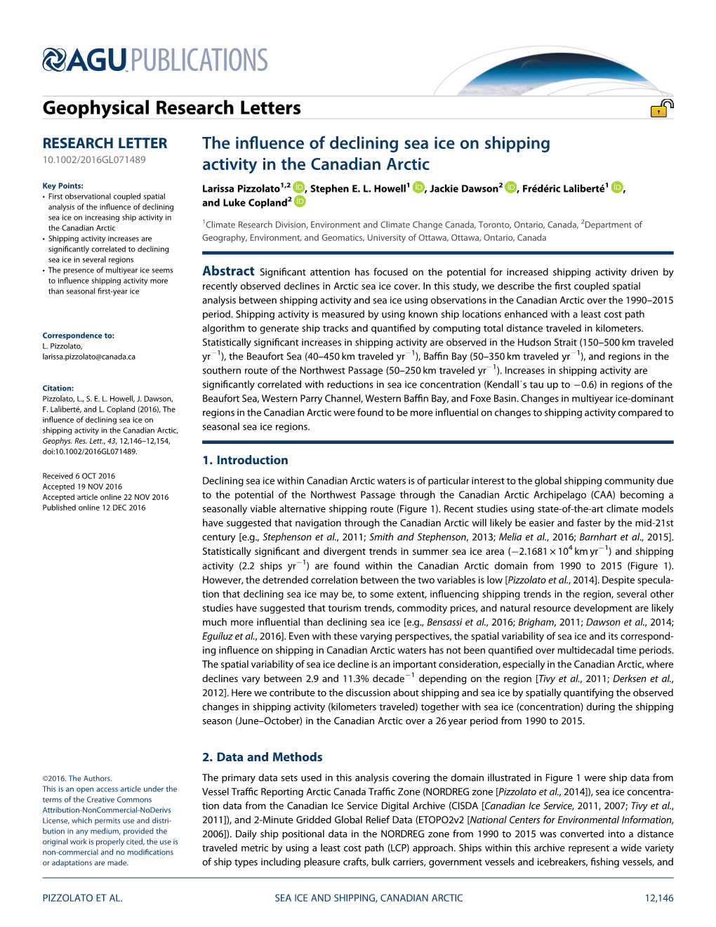 The Influence of Declining Sea Ice on Shipping Activity in the Canadian