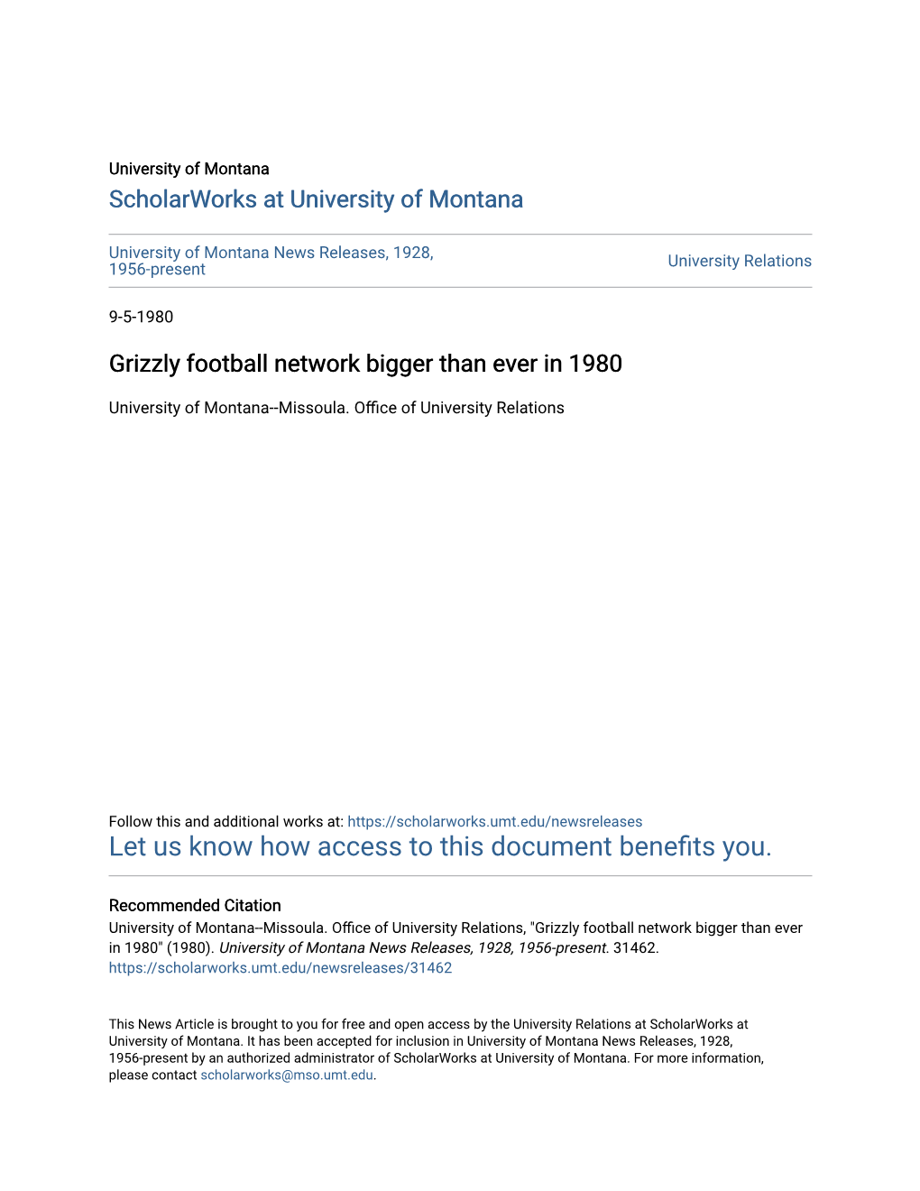 Grizzly Football Network Bigger Than Ever in 1980