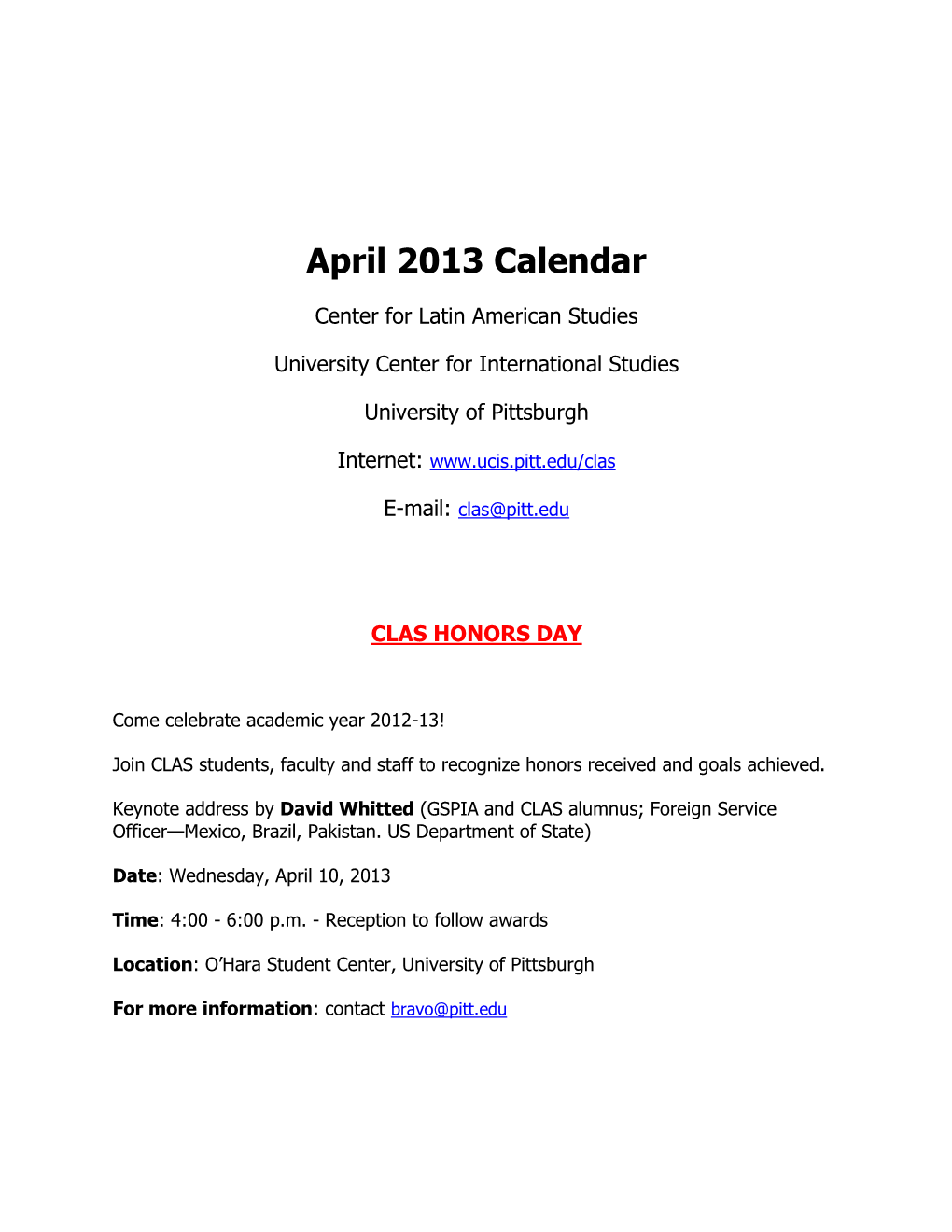 April 2013 Calendar