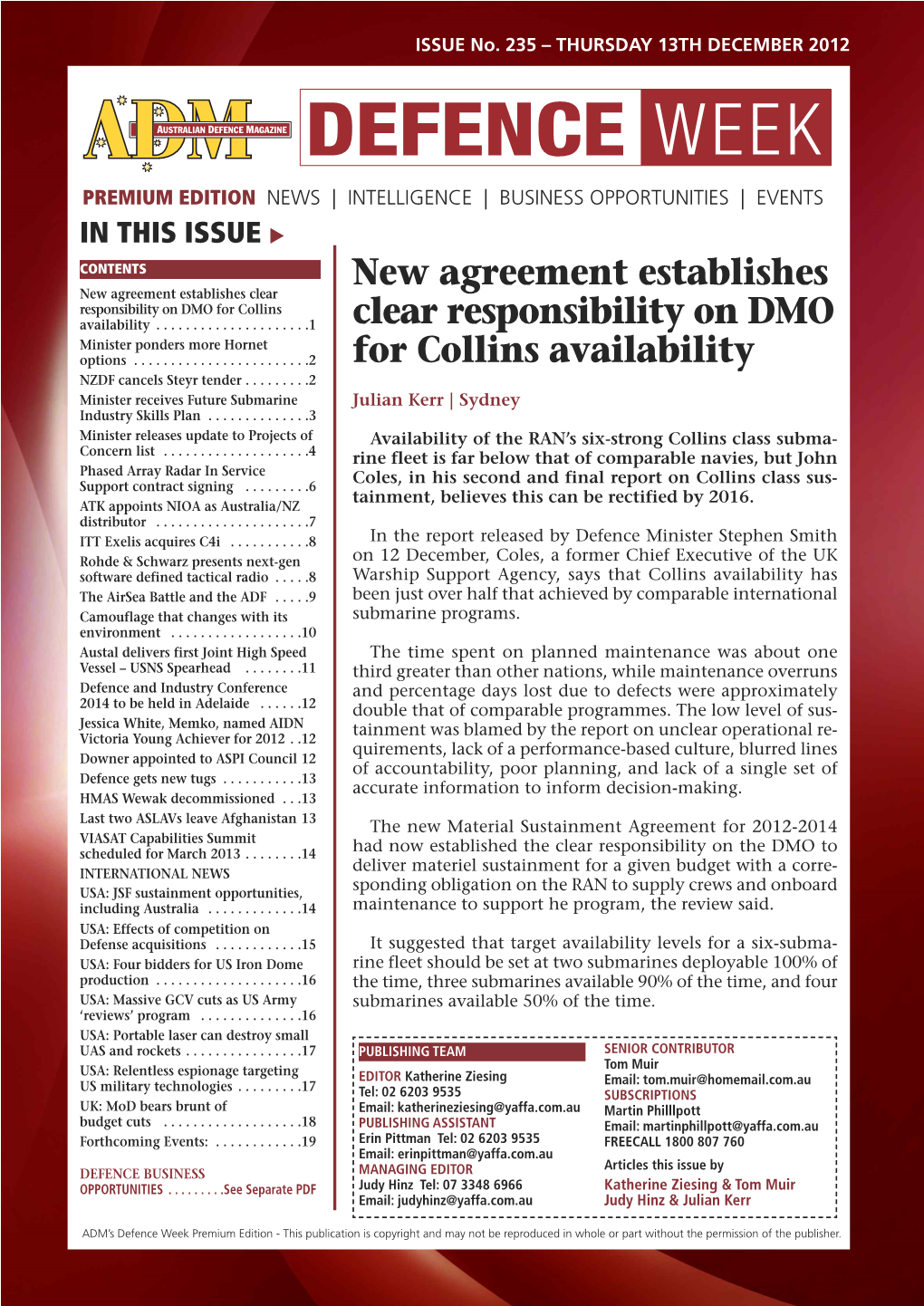 New Agreement Establishes Clear Responsibility on DMO for Collins Availability