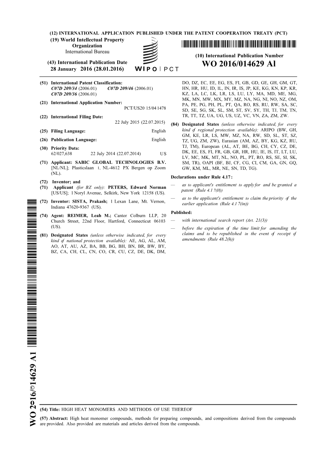 WO 2016/014629 Al 28 January 2016 (28.01.2016) P O P C T