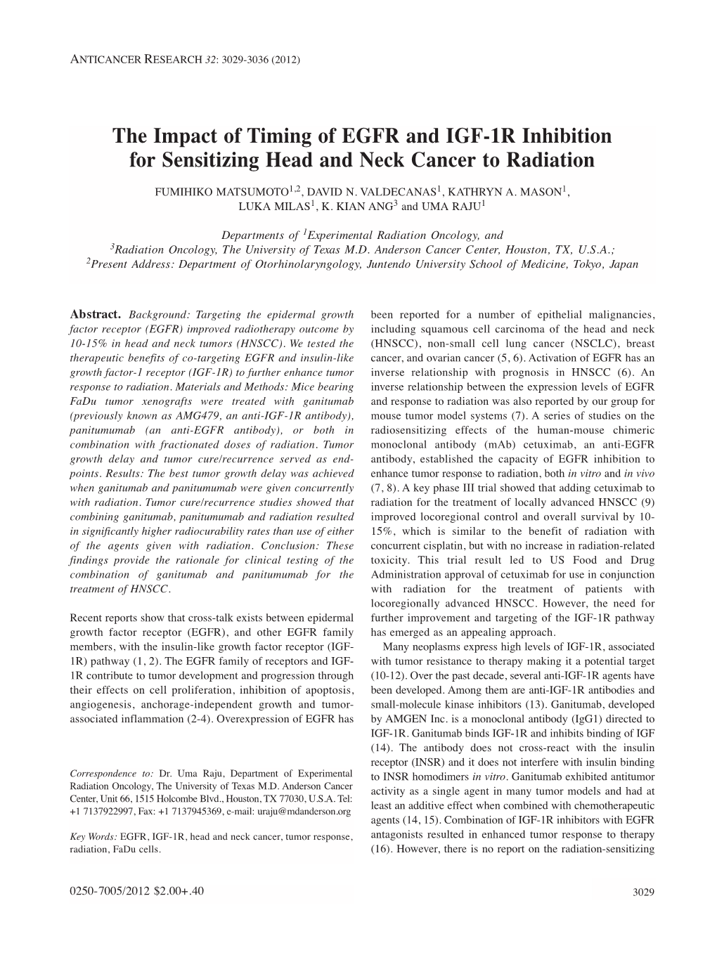 The Impact of Timing of EGFR and IGF-1R Inhibition for Sensitizing Head and Neck Cancer to Radiation