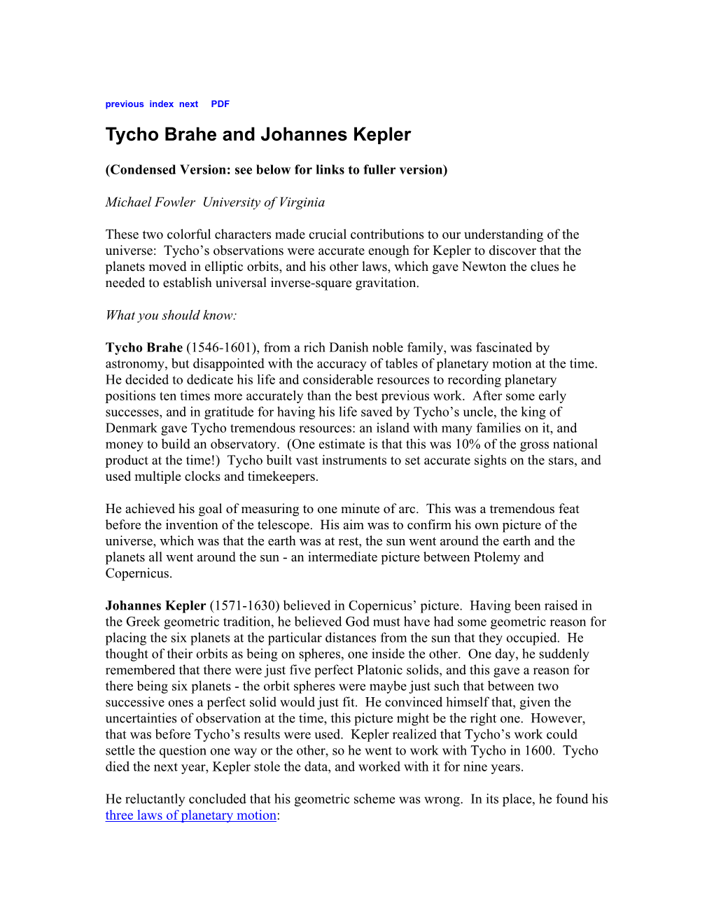 Tycho Brahe and Johannes Kepler