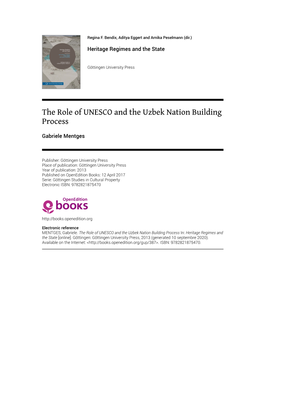 The Role of UNESCO and the Uzbek Nation Building Process
