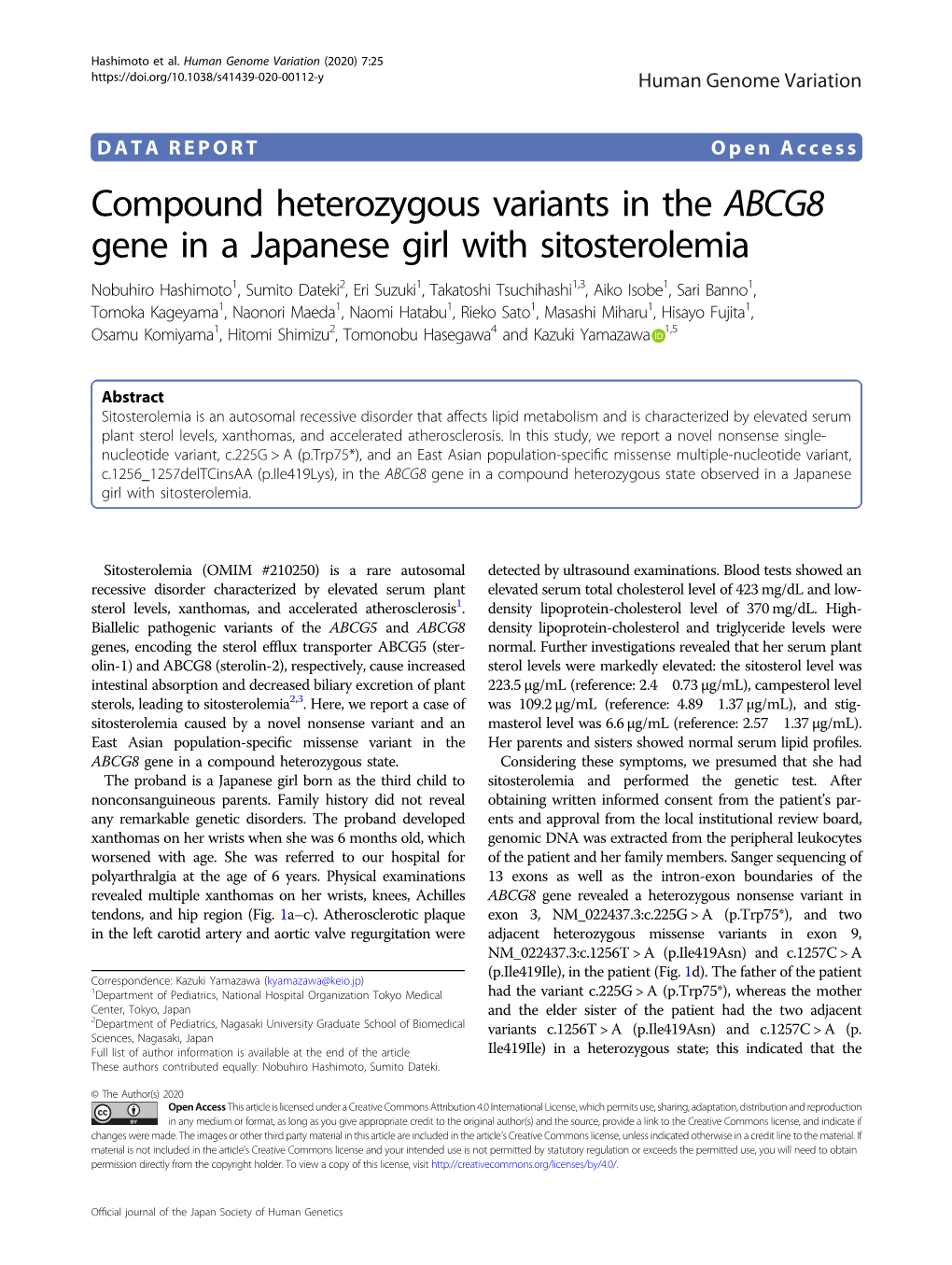 Compound Heterozygous Variants in the ABCG8 Gene in a Japanese Girl