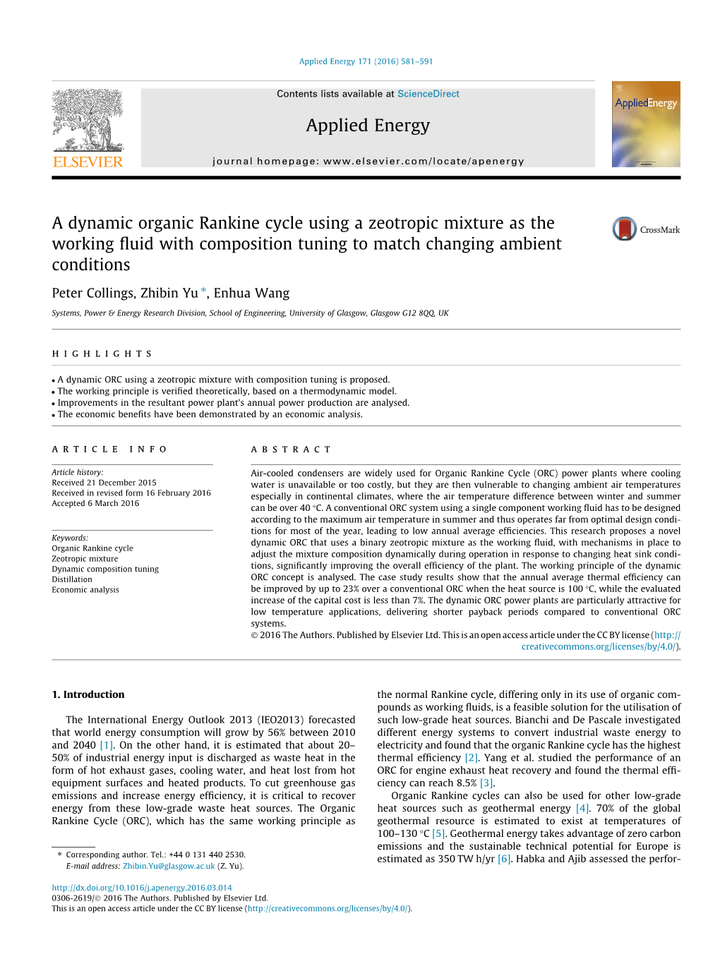 A Dynamic Organic Rankine Cycle Using a Zeotropic Mixture As the Working Fluid with Composition Tuning to Match Changing Ambient