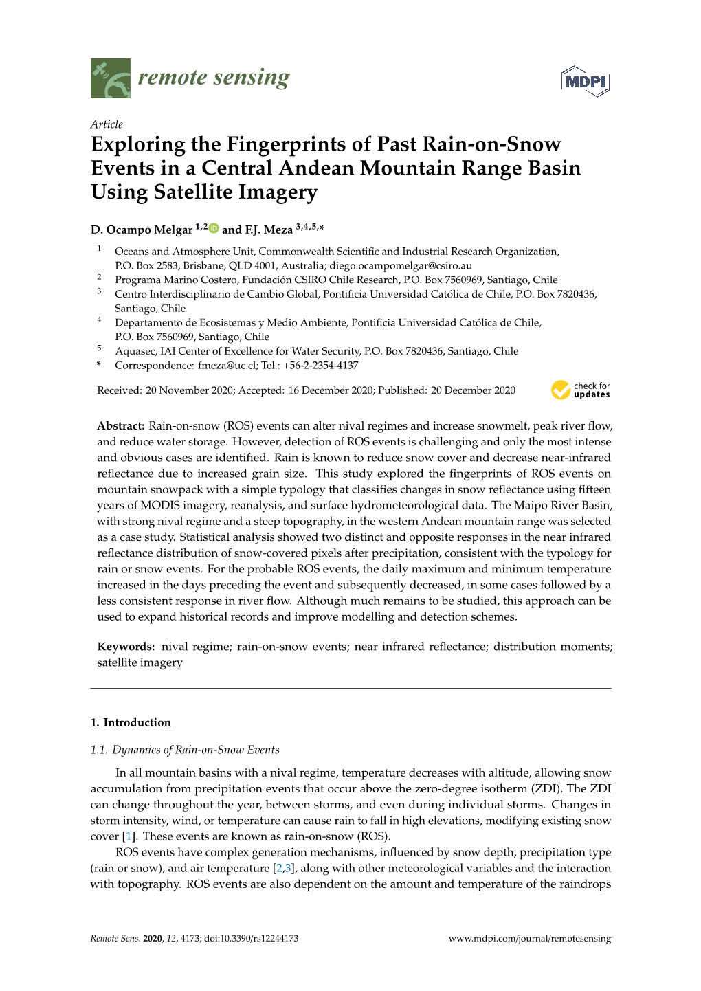 Exploring the Fingerprints of Past Rain-On-Snow Events in a Central Andean Mountain Range Basin Using Satellite Imagery