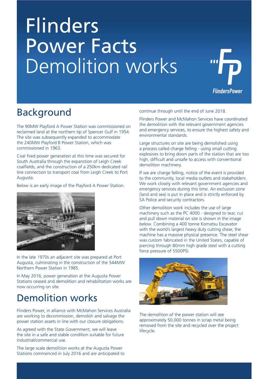 Flinders Power Facts Demolition Works