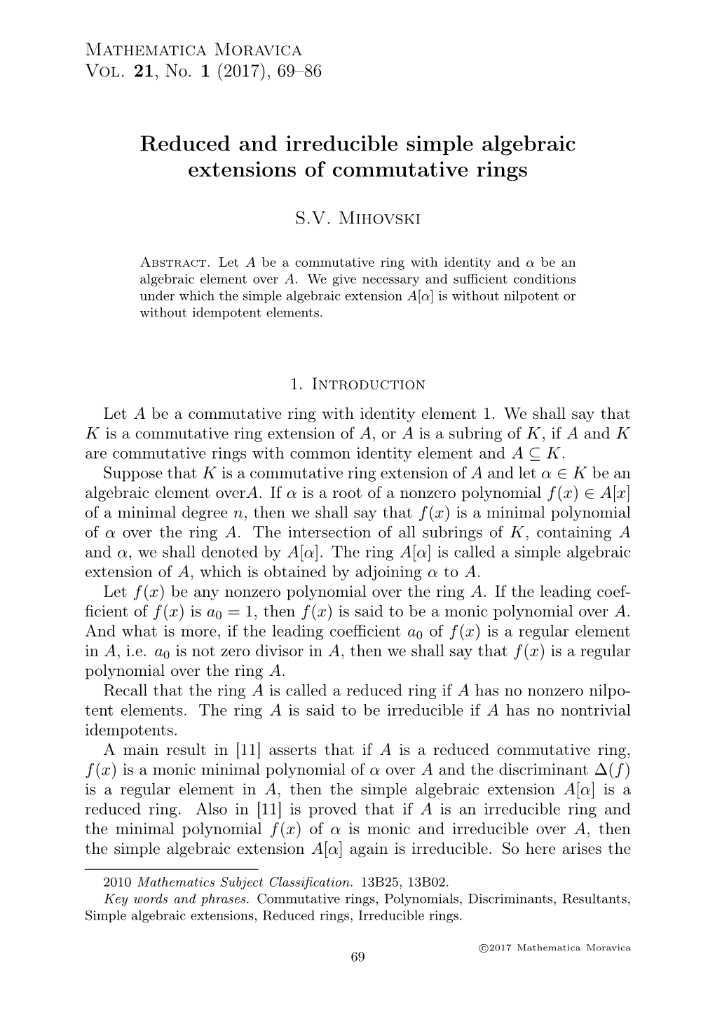 Reduced and Irreducible Simple Algebraic Extensions of Commutative Rings