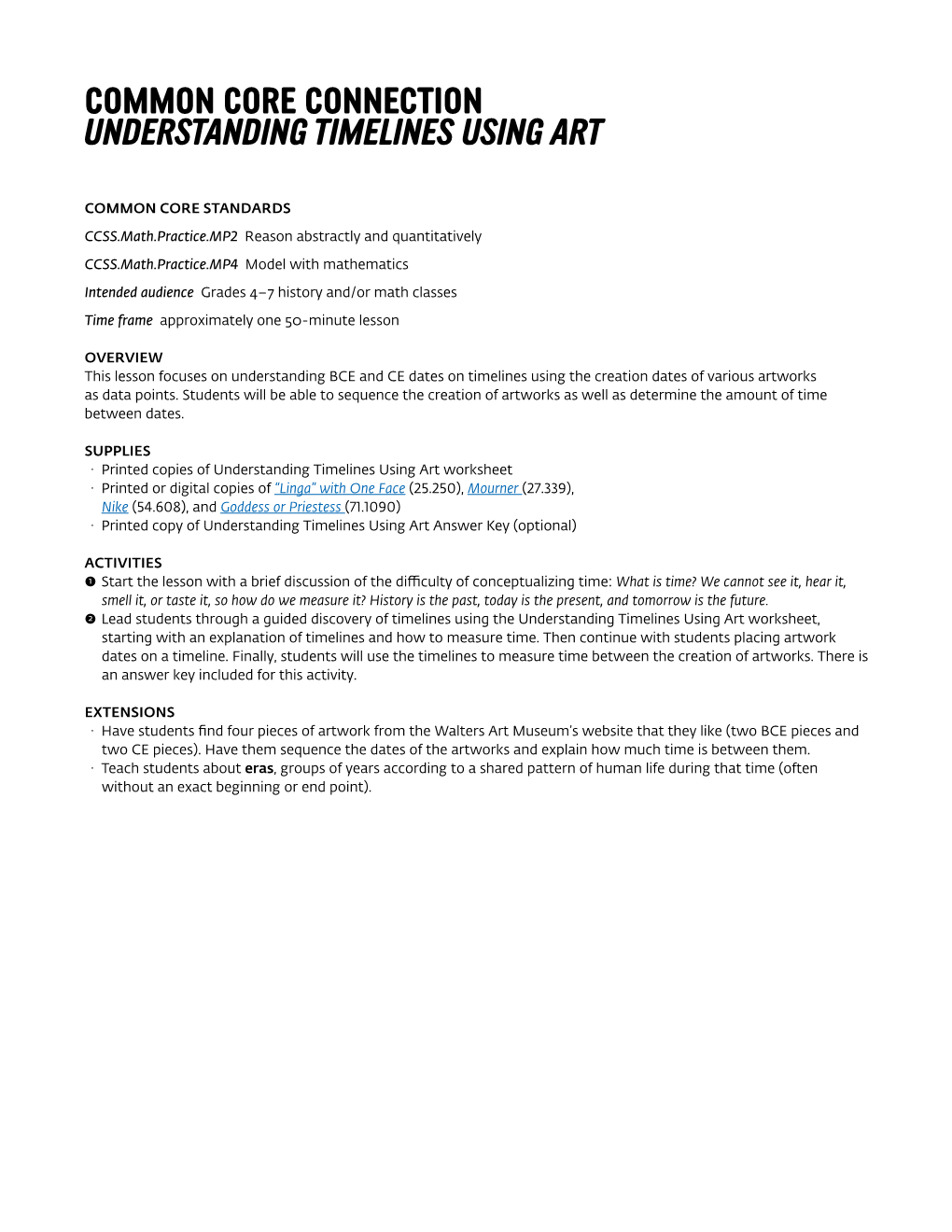Common Core Connection Understanding Timelines Using Art