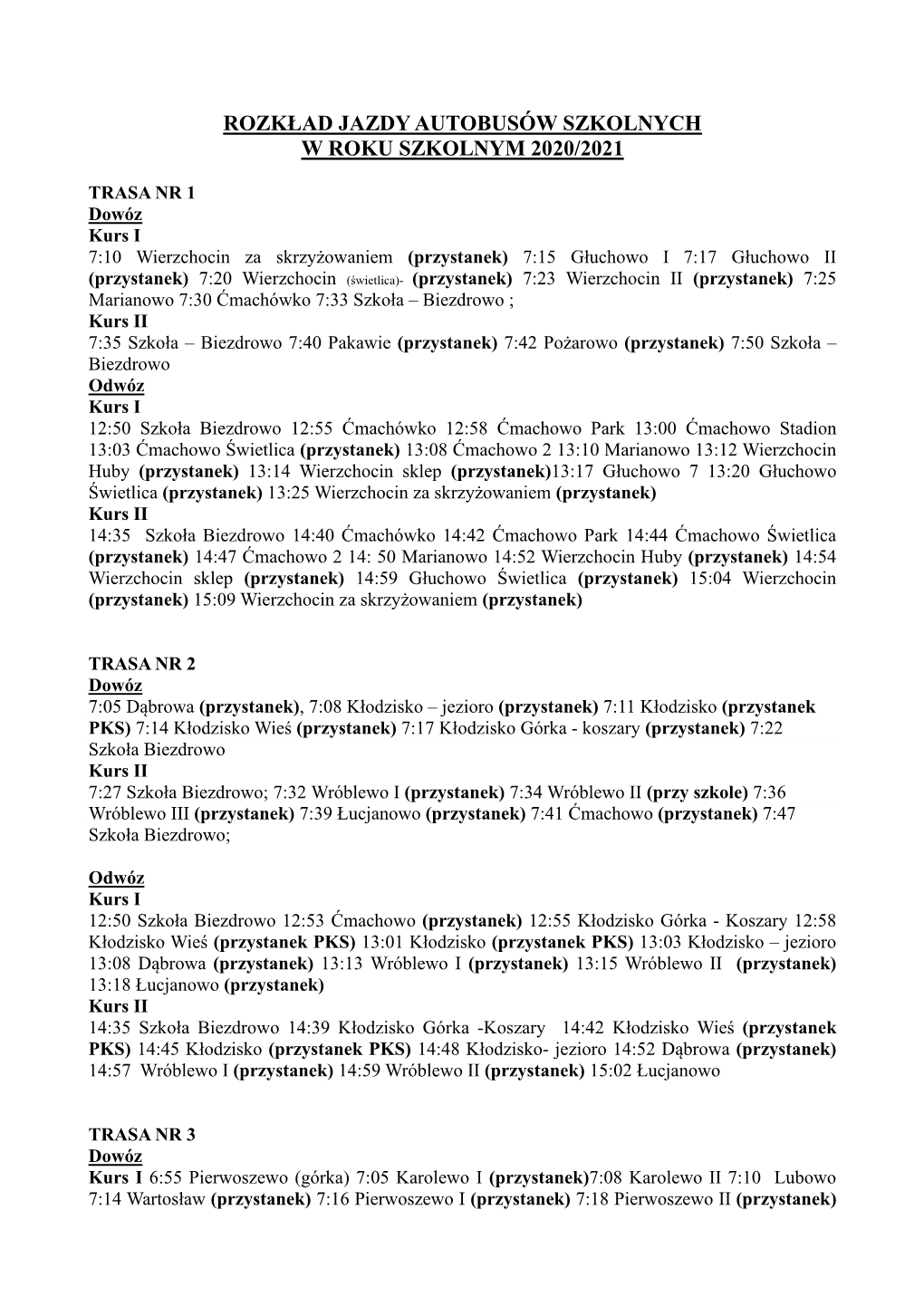 Rozkład Jazdy Autobusów Szkolnych W Roku Szkolnym 2020/2021