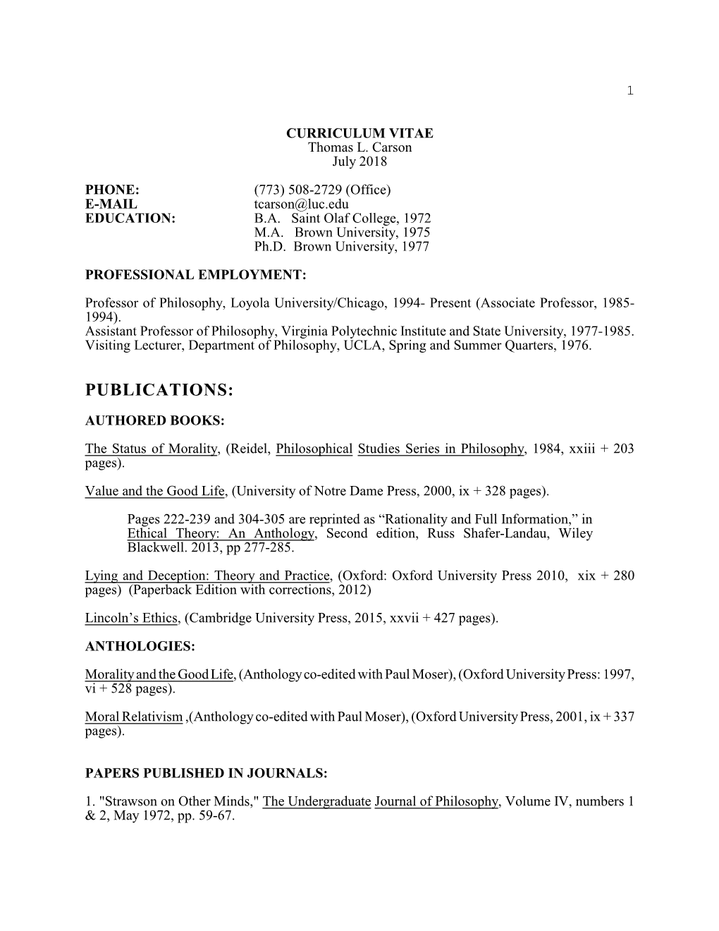 Tom Carson CV