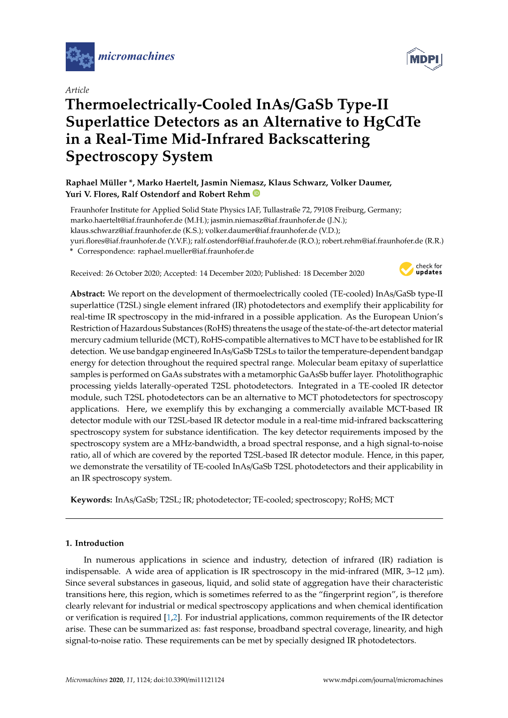 Thermoelectrically-Cooled Inas/Gasb Type-II Superlattice Detectors As an Alternative to Hgcdte in a Real-Time Mid-Infrared Backscattering Spectroscopy System