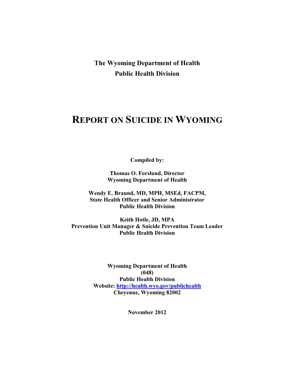 Report on Suicide in Wyoming