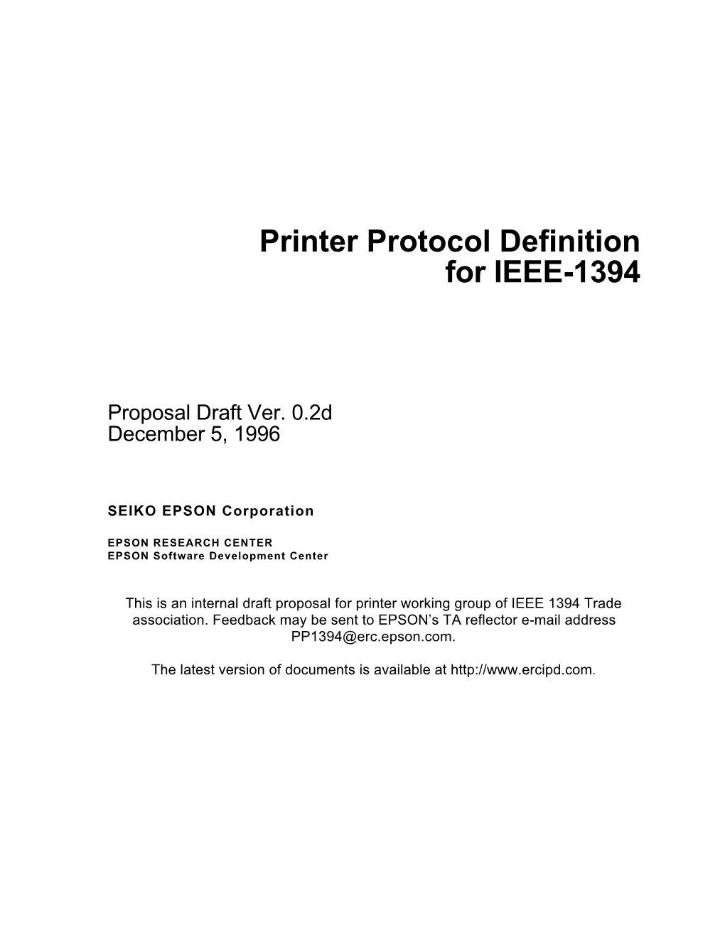 Printer Protocol Definition for IEEE-1394