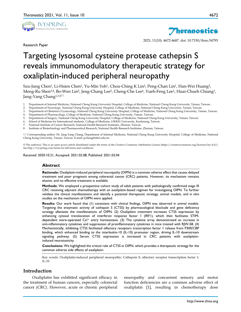 Theranostics Targeting Lysosomal Cysteine Protease Cathepsin S Reveals Immunomodulatory Therapeutic Strategy for Oxaliplatin-Ind