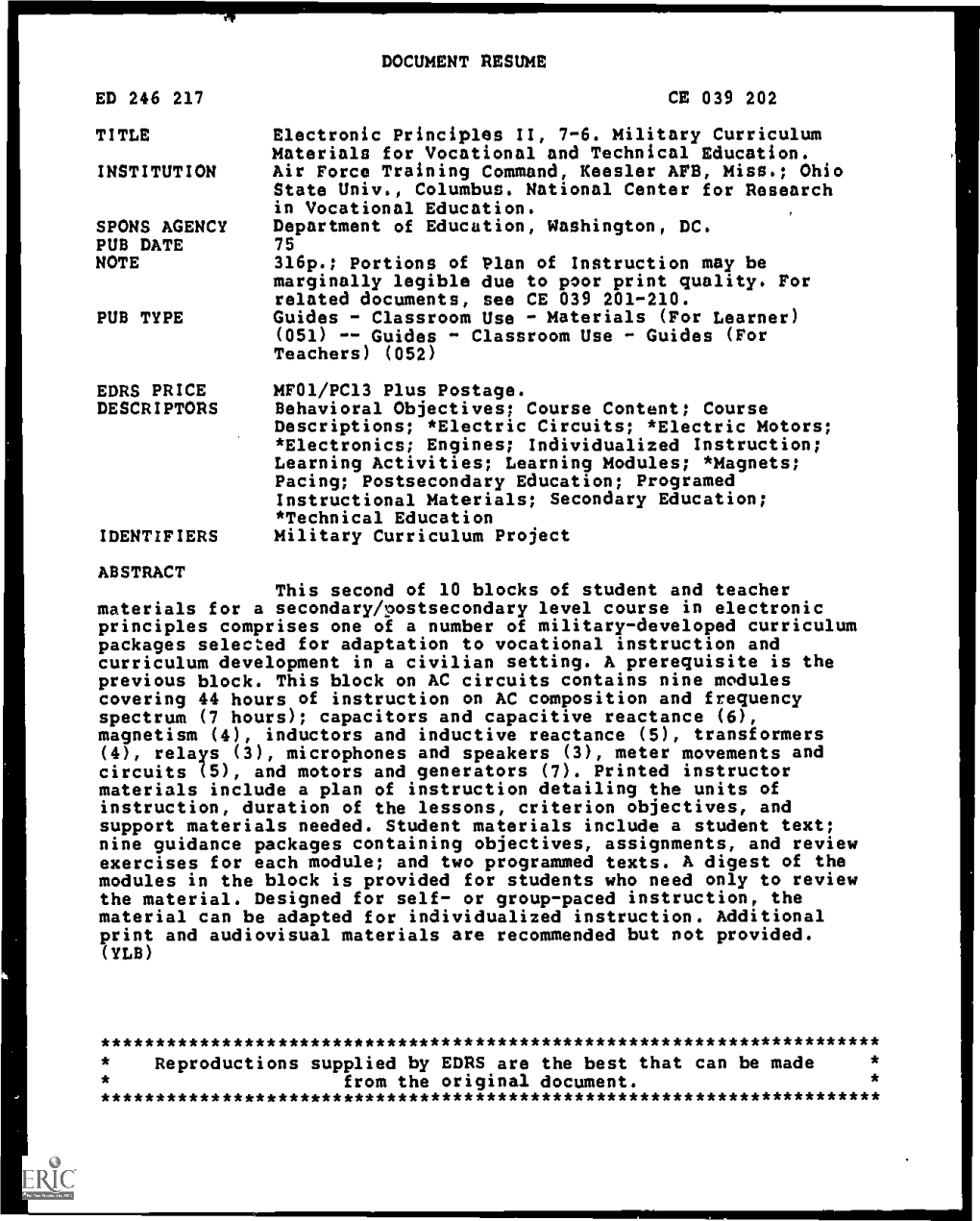 Electronic Principles II, 7-6. Military Curriculum Materials for Vocational and Technical Education