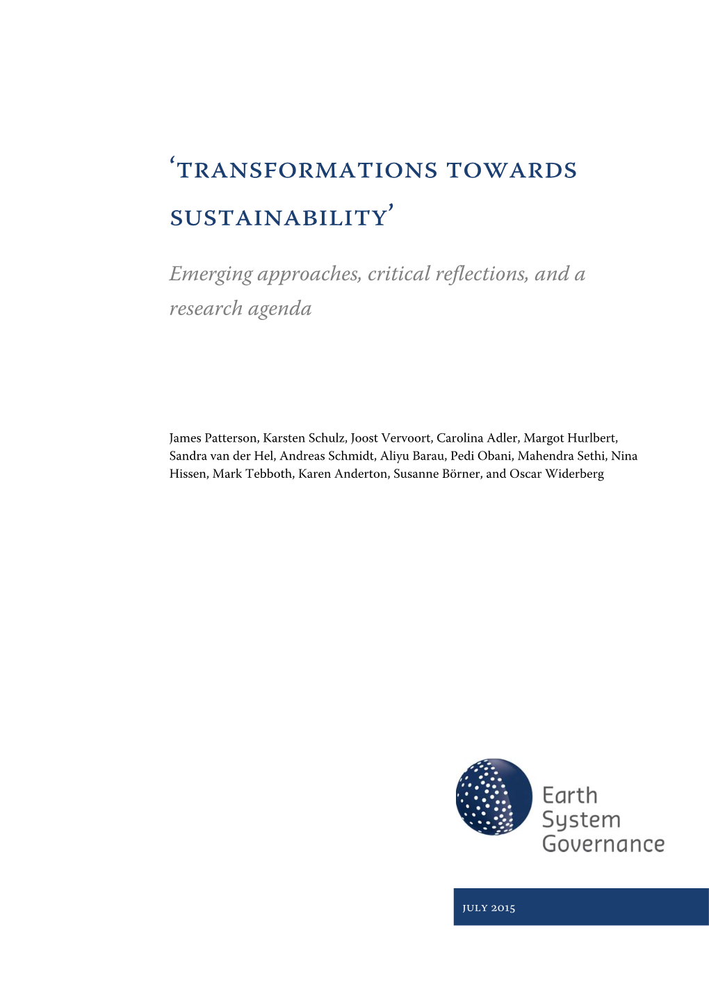 'Transformations Towards Sustainability'